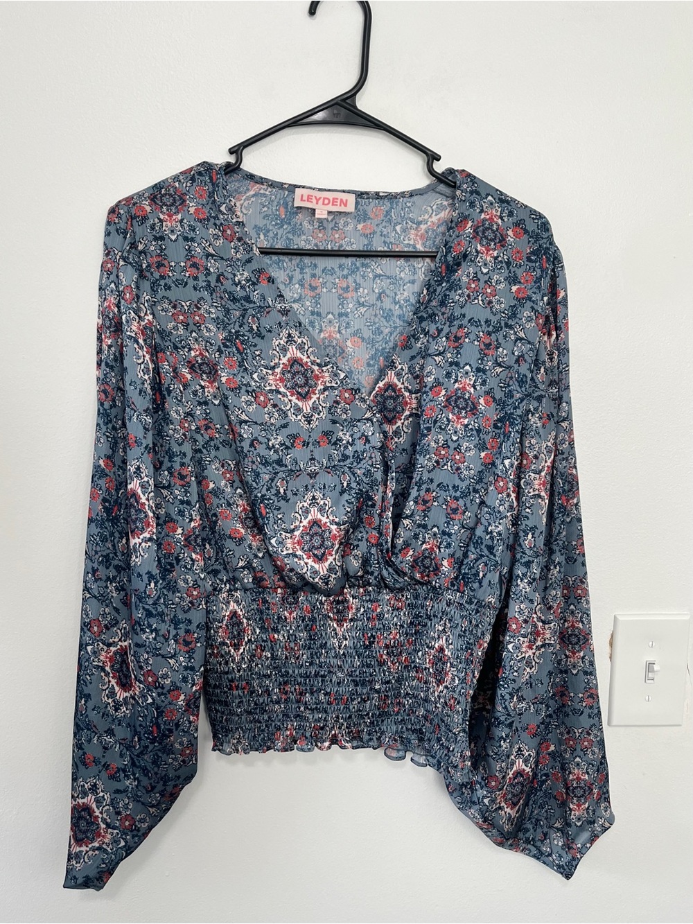 Leyden Smocked V-Neckline Shirt- Size Small